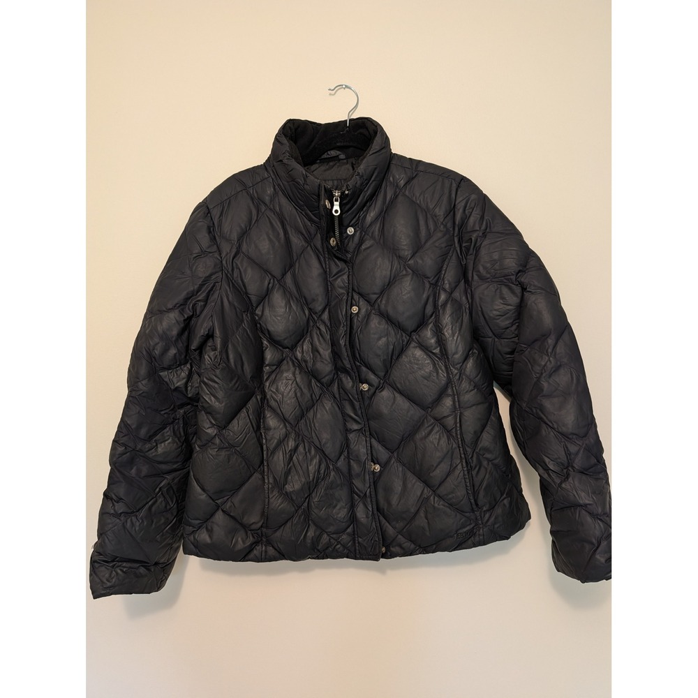 Eddie Bauer Womens XL 700 Down Quilted Puffer Jacket Black Full Zip Winter Coat